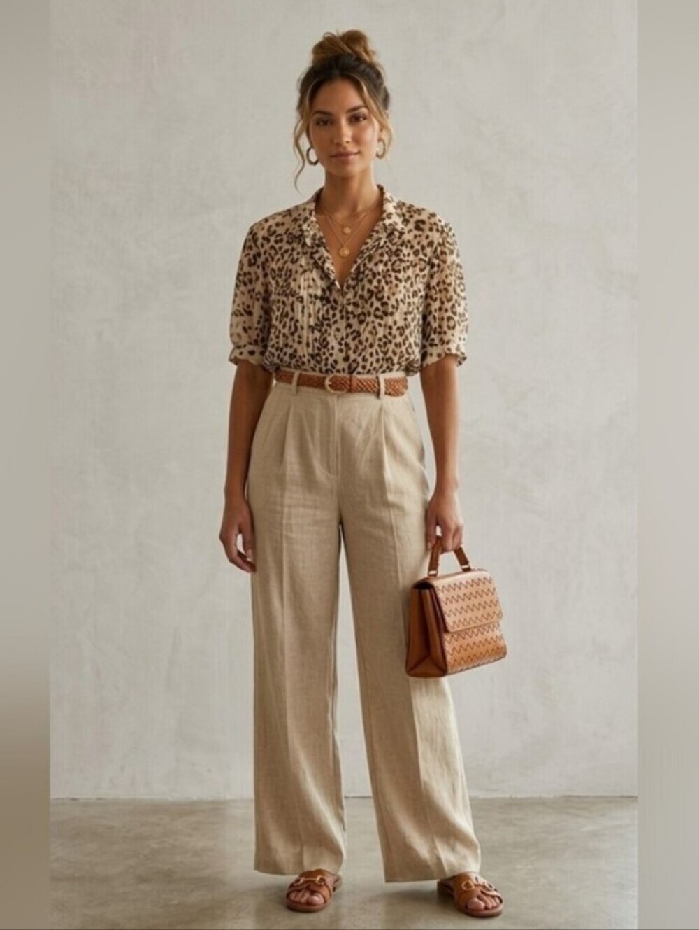 Apt. 9 Leopard Print Pleated Surplice Blouse 1X GUC